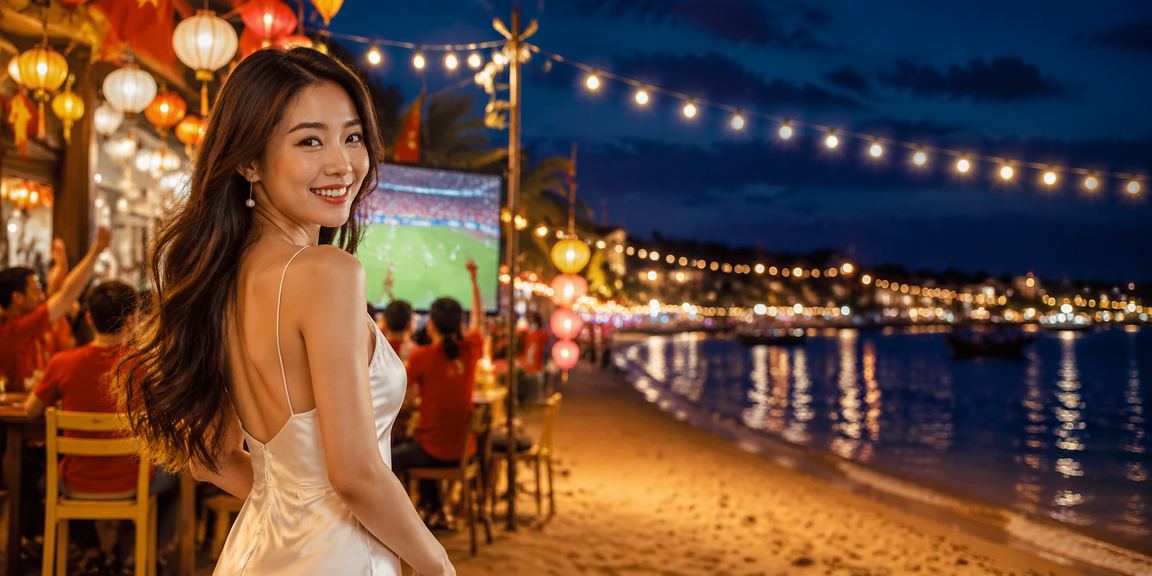 Người hâm mộ bóng đá tại Hội An theo dõi trận đấu và đặt cược qua điện thoại dưới ánh đèn lồng